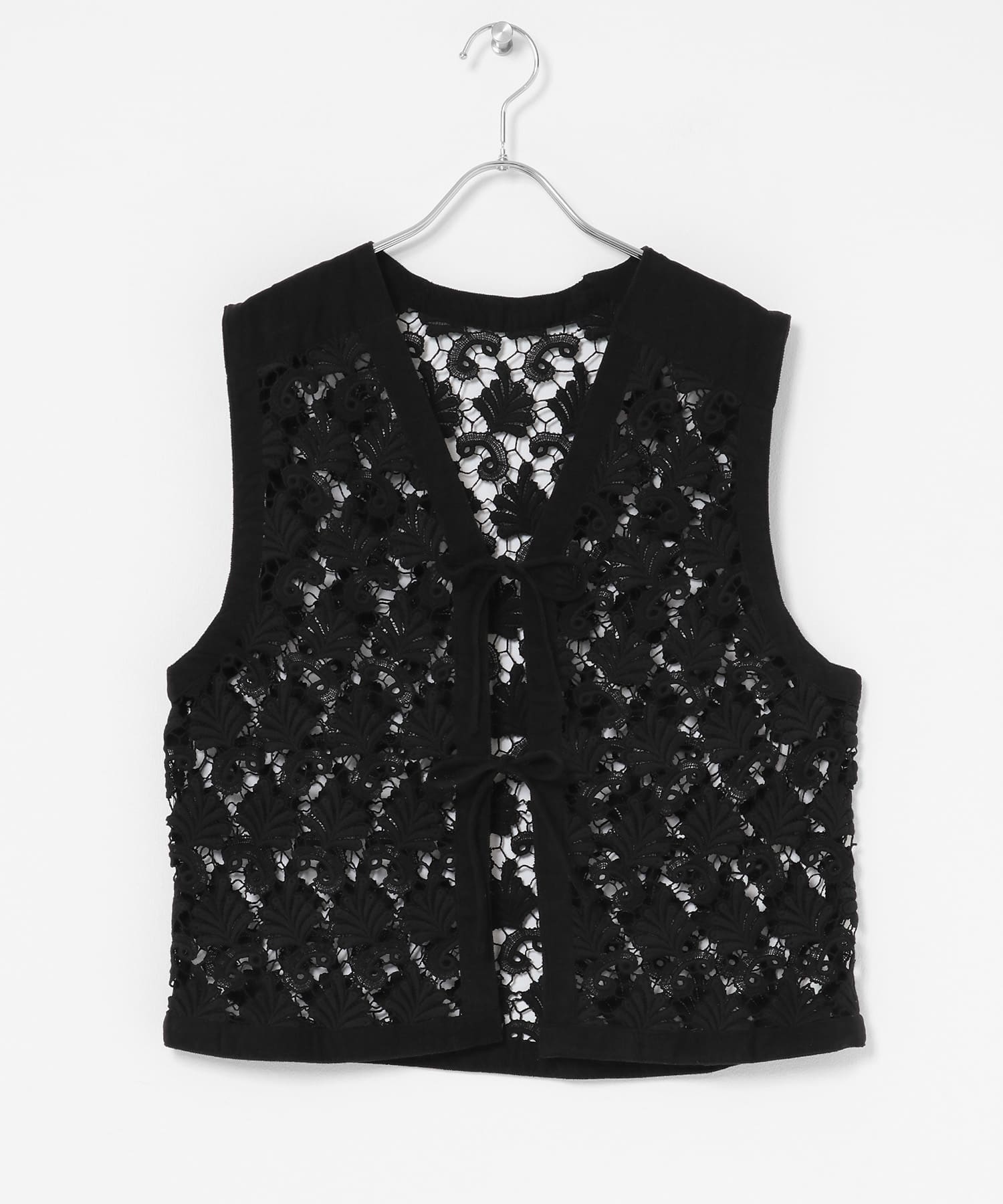 ボタニカルモチーフレースベスト ブラック FREE