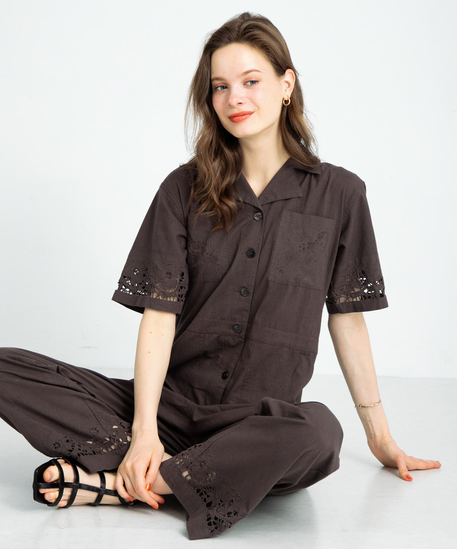 エンブロイダリーコットンオールインワン