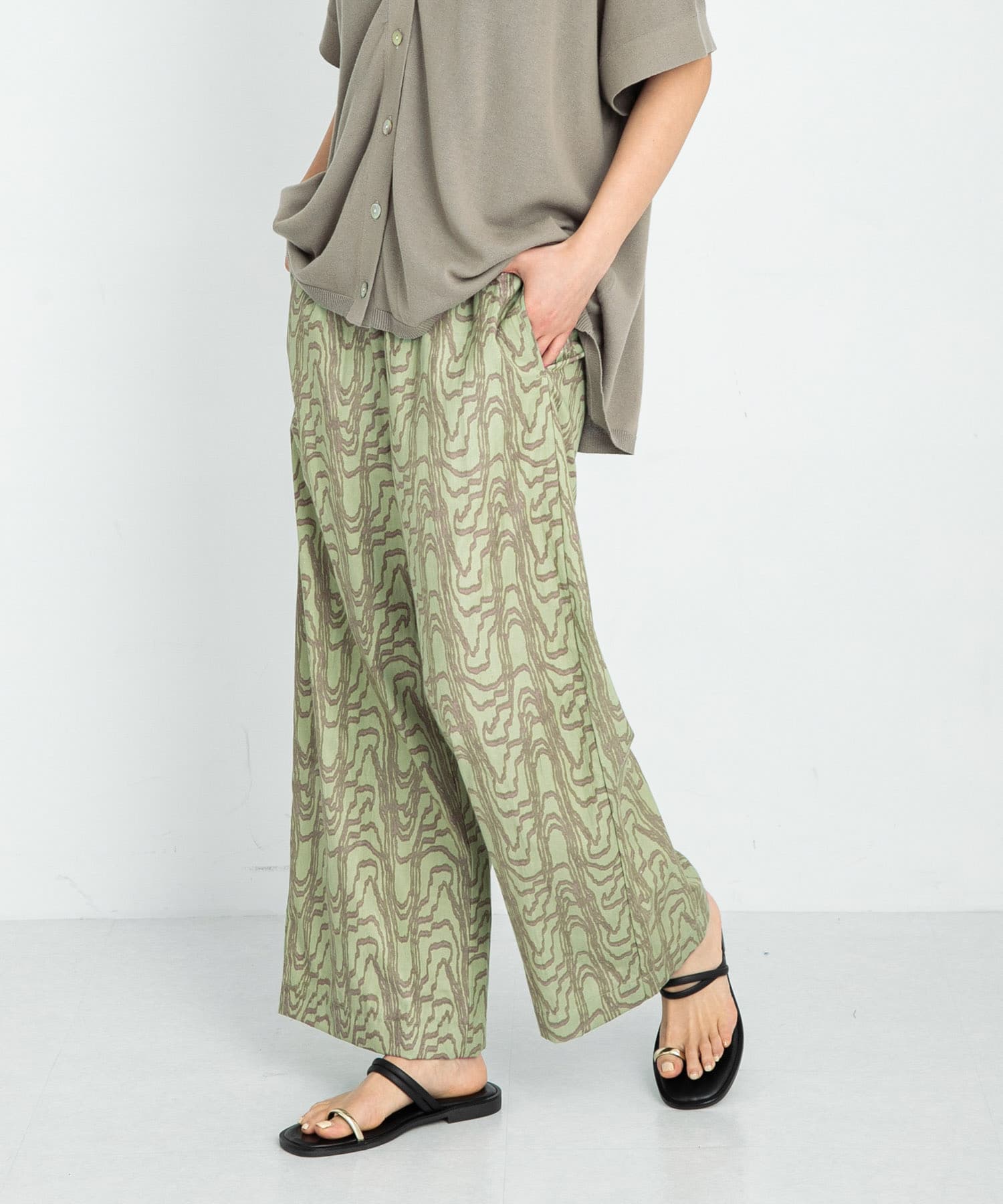 コットンモダールニュアンスプリントパンツ