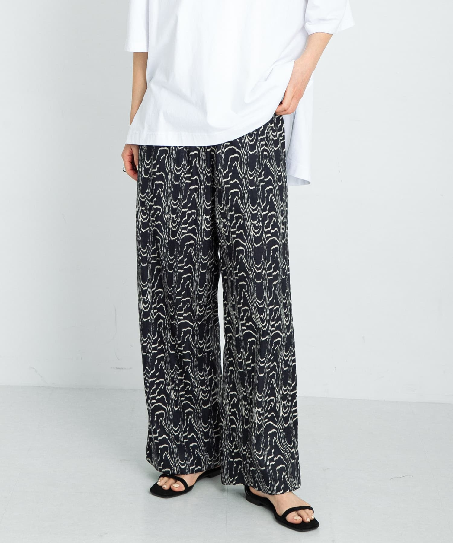 コットンモダールニュアンスプリントパンツ