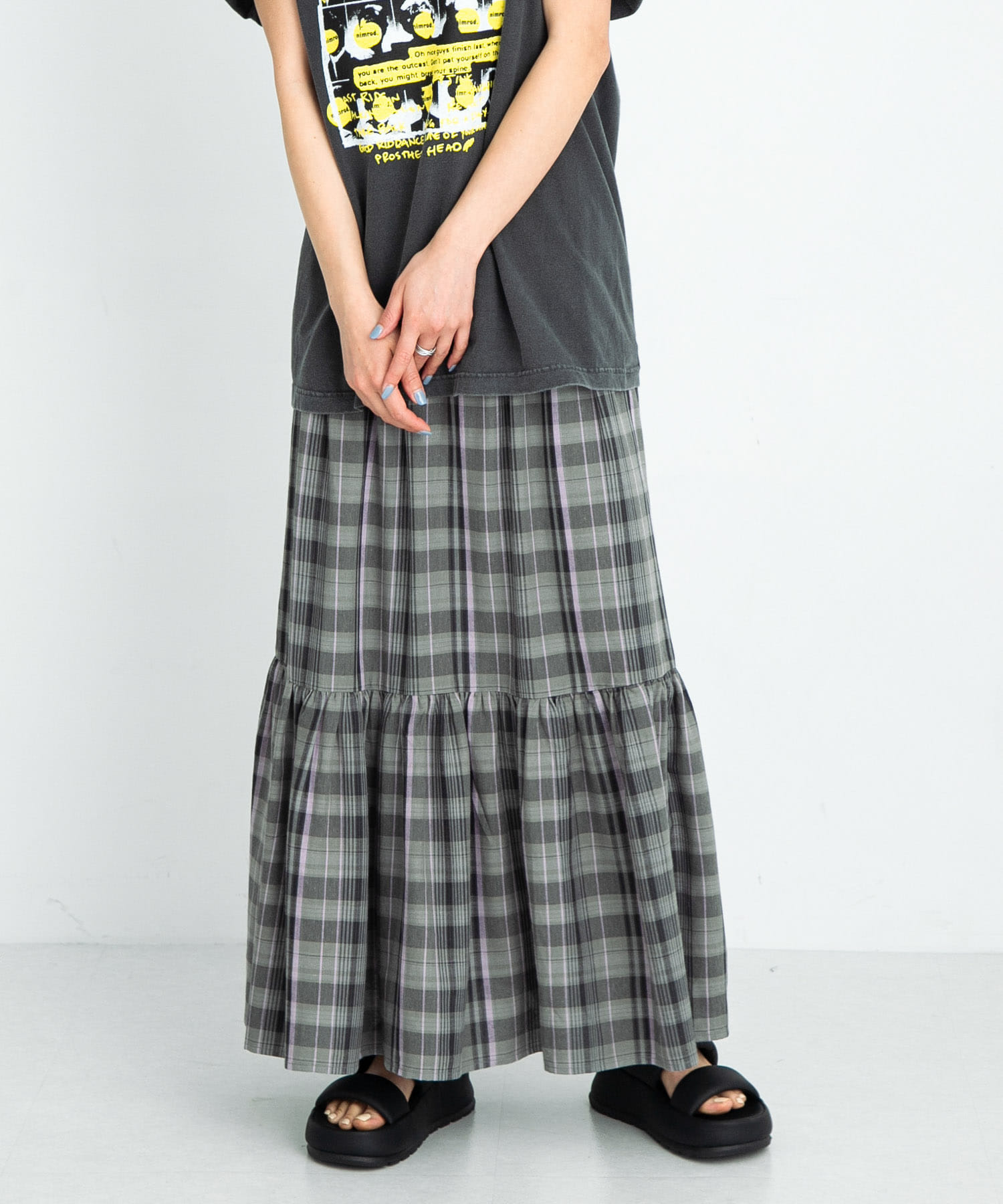 リネン混マドラスチェックスカート