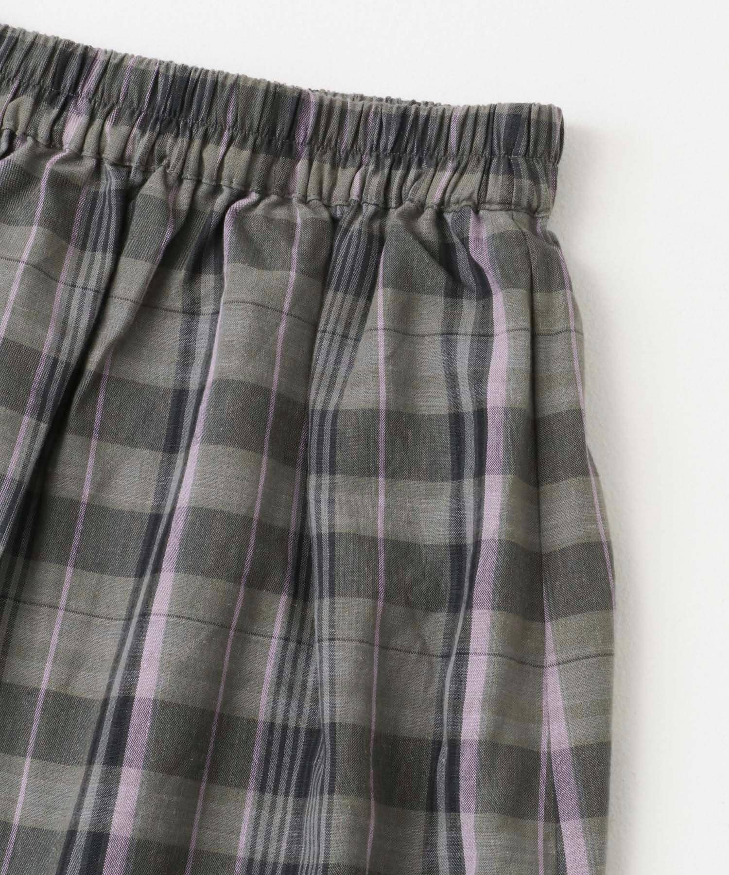 リネン混マドラスチェックスカート グレー系 FREE