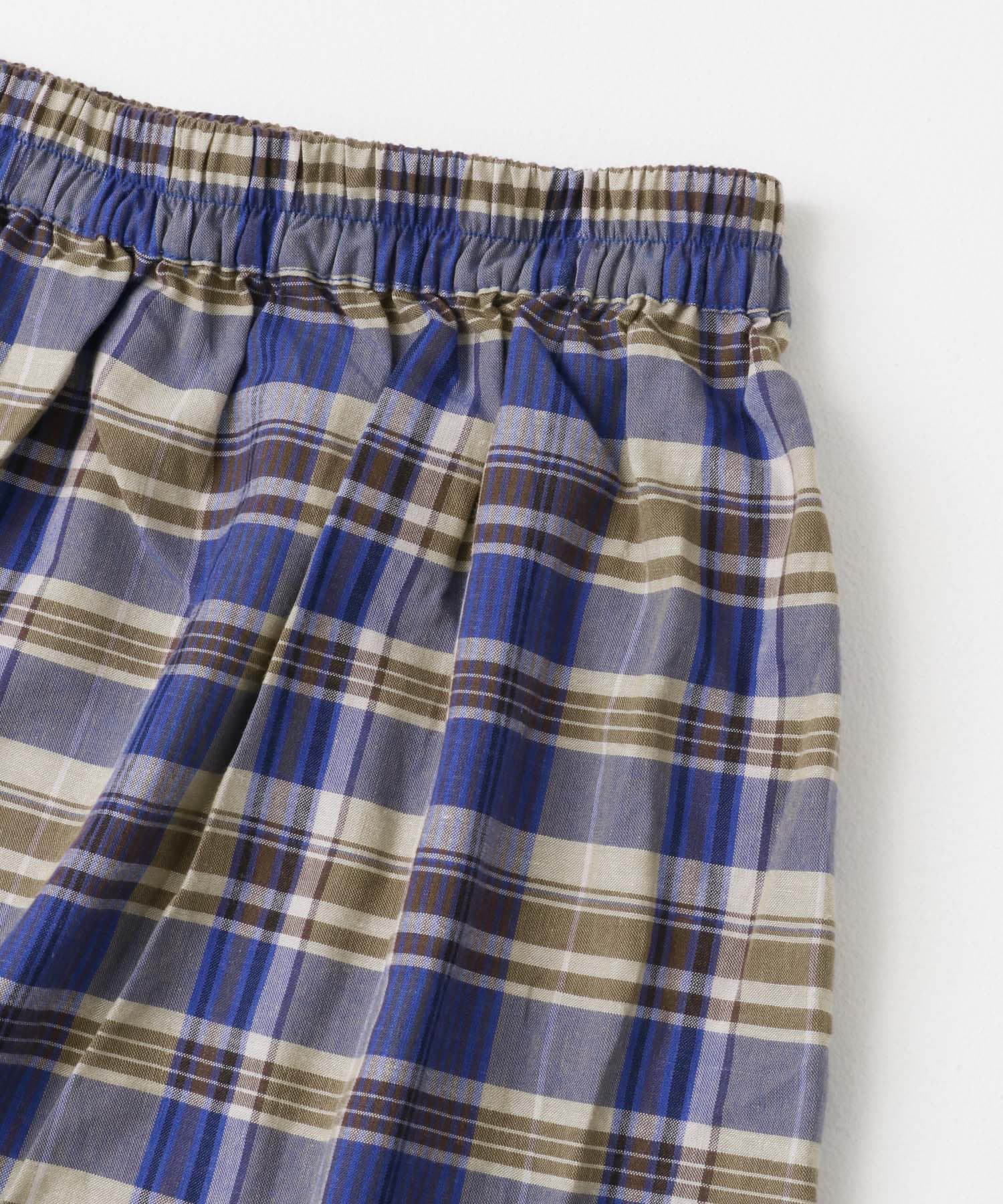 リネン混マドラスチェックスカート ブルー系 FREE