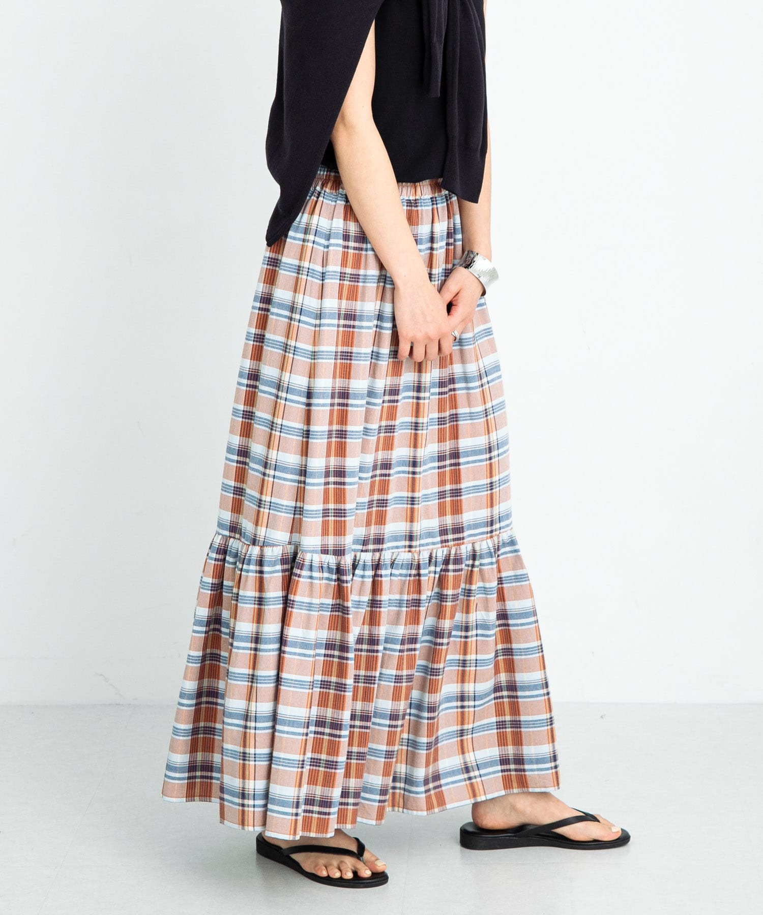 リネン混マドラスチェックスカート