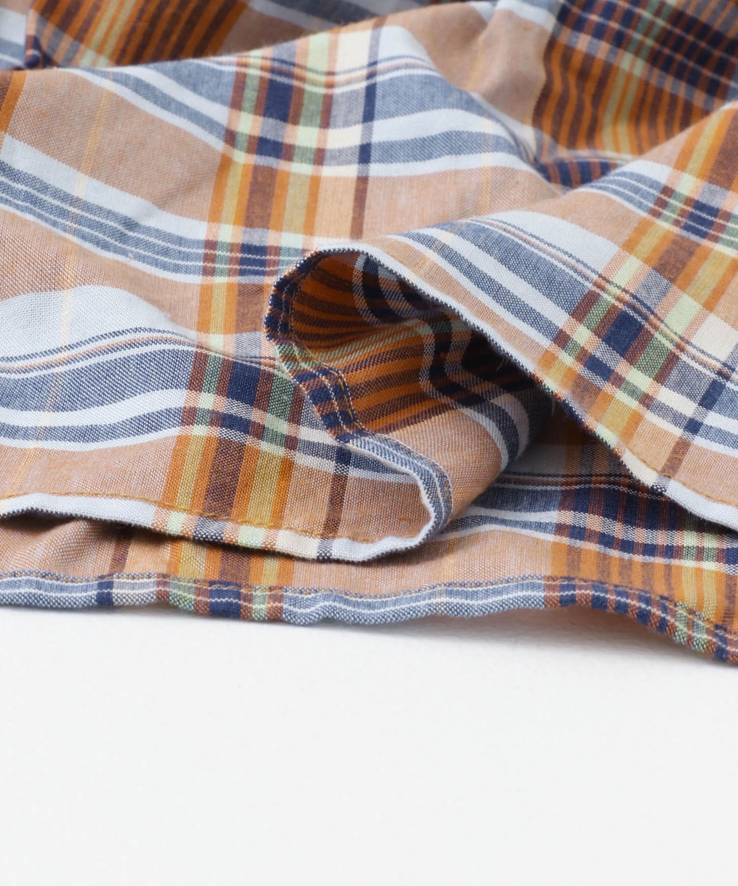 リネン混マドラスチェックスカート オレンジ系 FREE