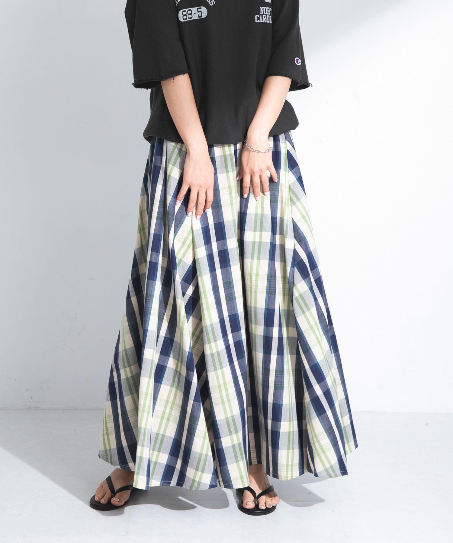 マルチチェックカラースカート ネイビー系 FREE