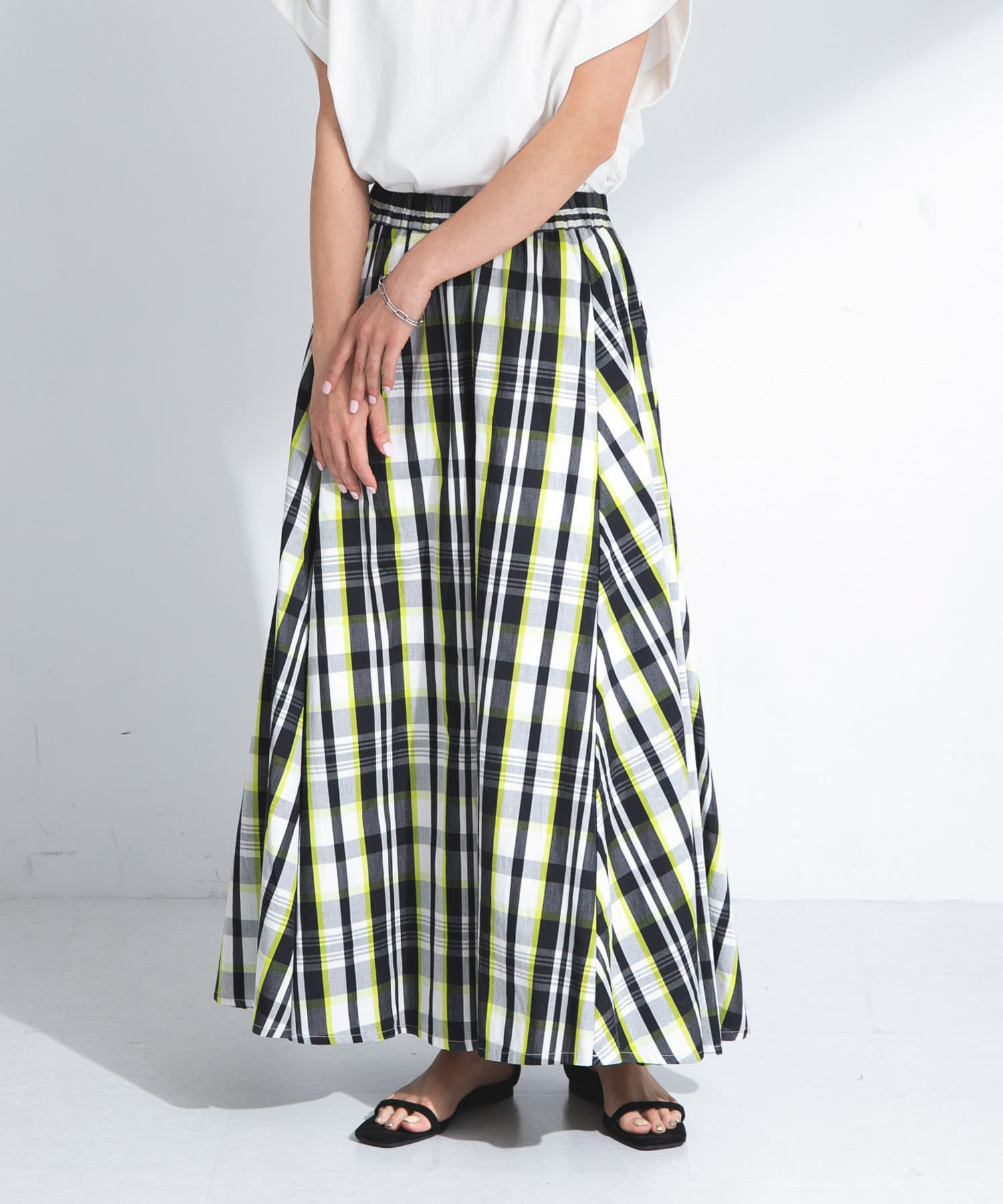 マルチチェックカラースカート ブラック系 FREE