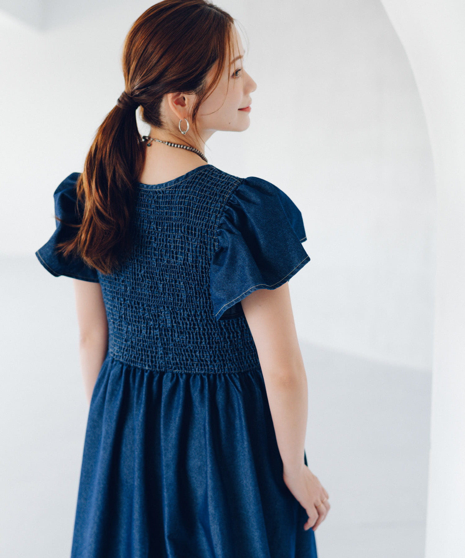 2024年モデル☆ANAYI デニムライクフレア ワンピース インディゴブルー