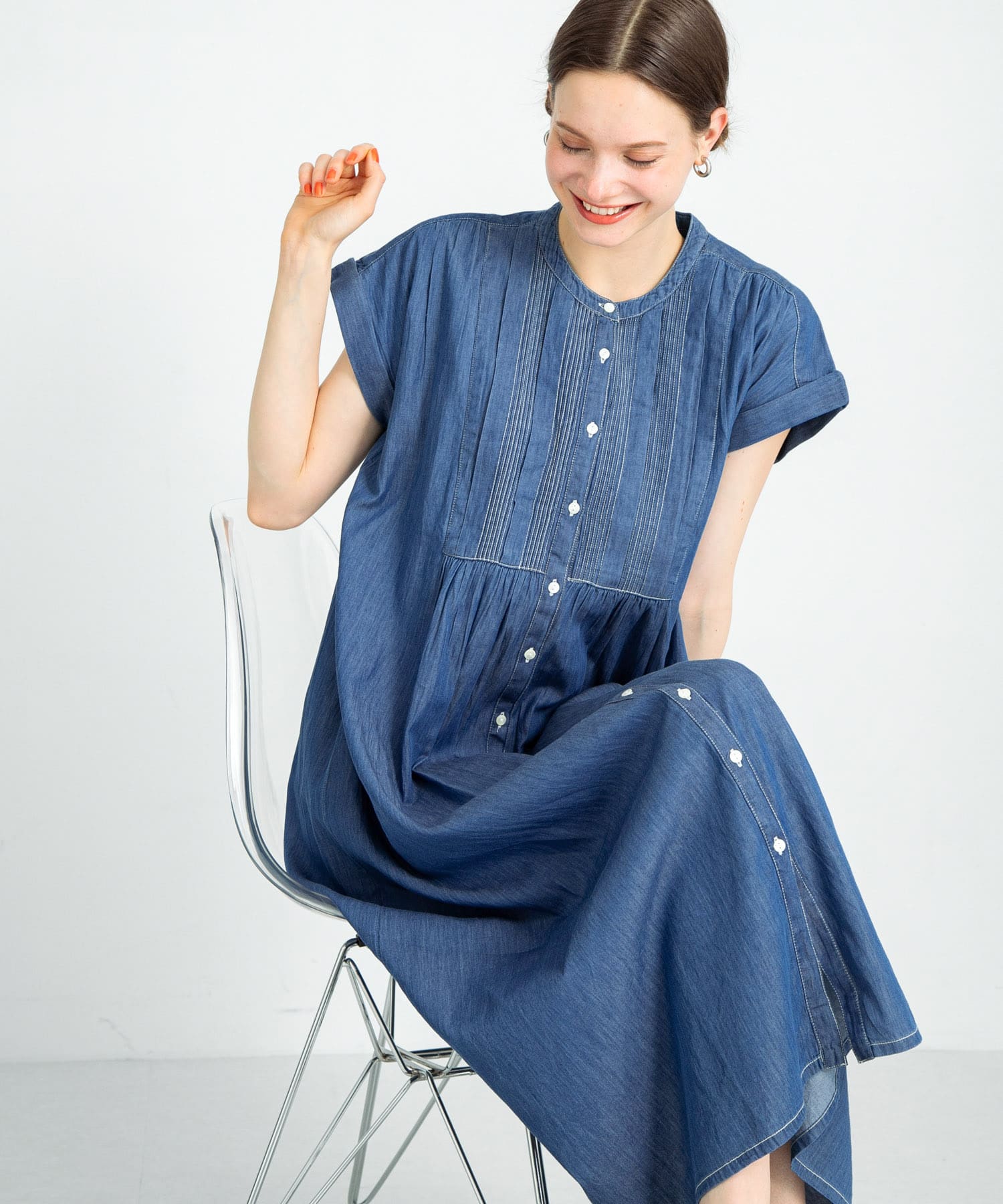 デニムピンタックヨークフレンチワンピース