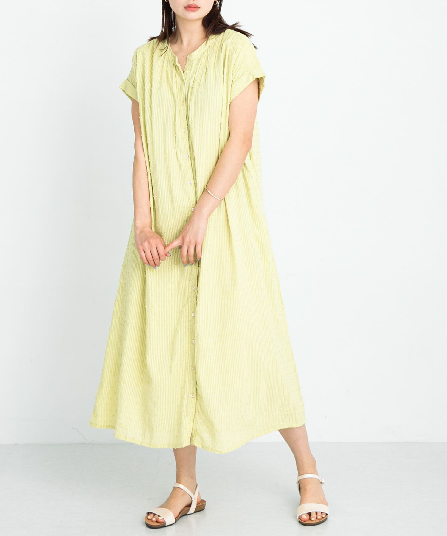 コットンストライプドビーギャザーワンピース