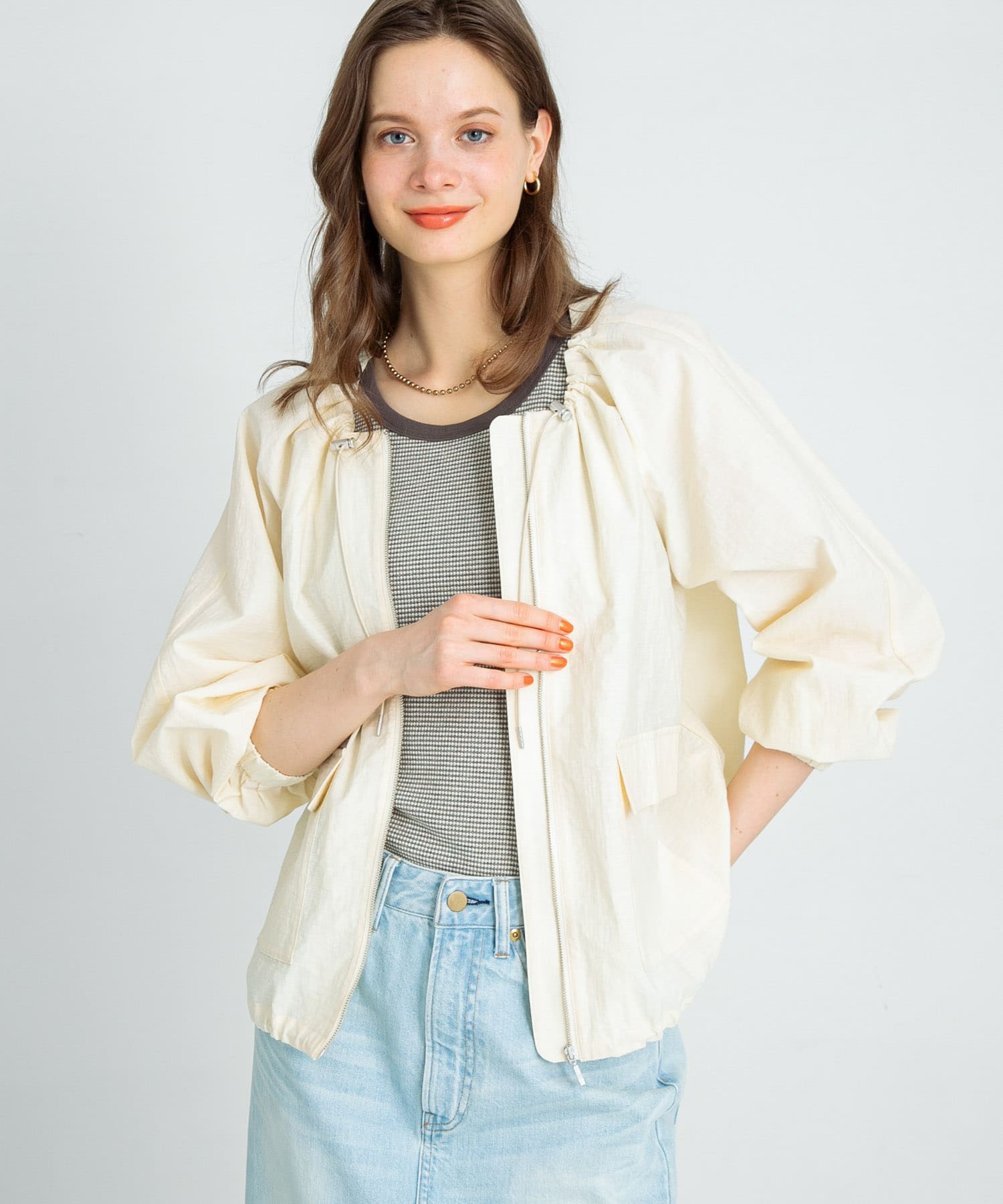 ノーカラーギャザーブルゾン