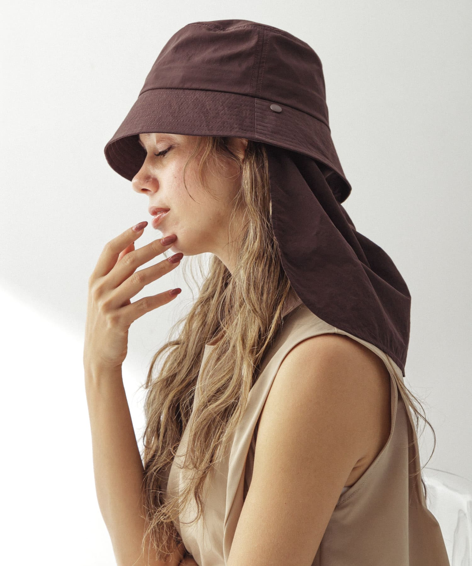 サンシェード付2WAYハット ブラウン one