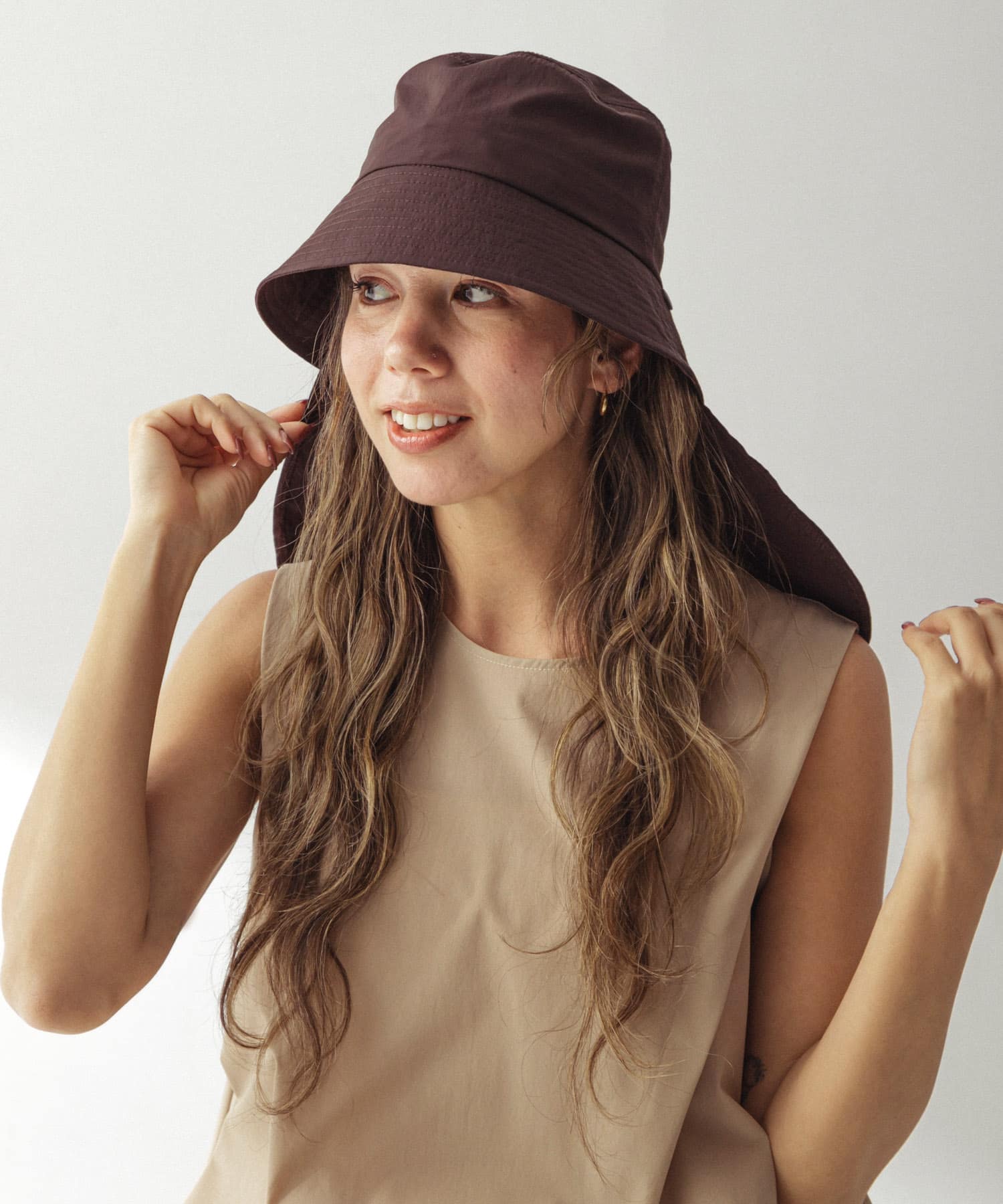 サンシェード付2WAYハット ブラウン one