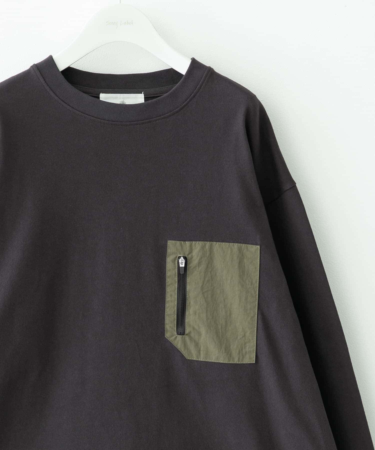 ヘビーウェイトナイロン布帛ポケットロングスリーブTシャツ