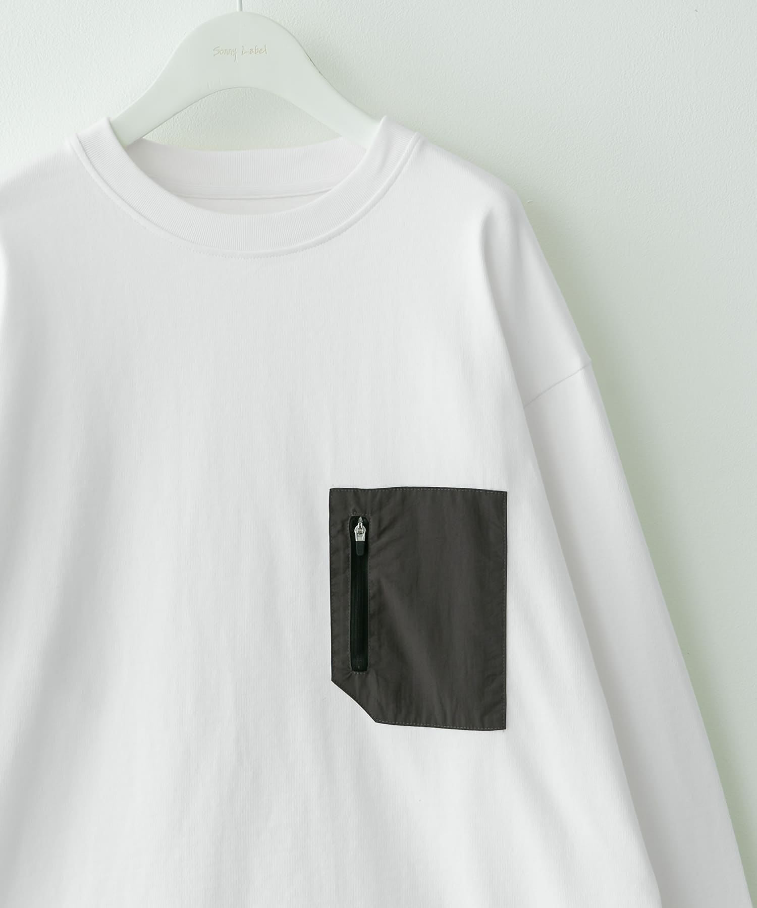 ヘビーウェイトナイロン布帛ポケットロングスリーブTシャツ ホワイト M