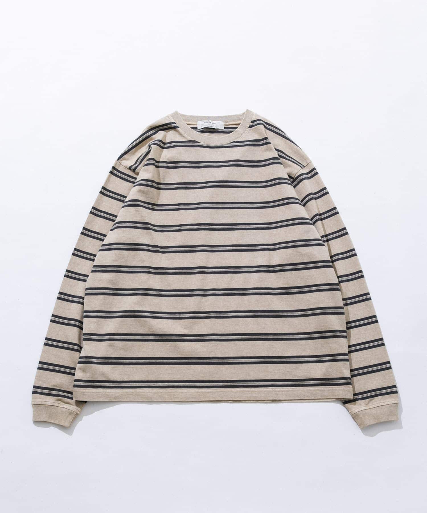 ピグメントボーダーロングスリーブTシャツ ベージュ L
