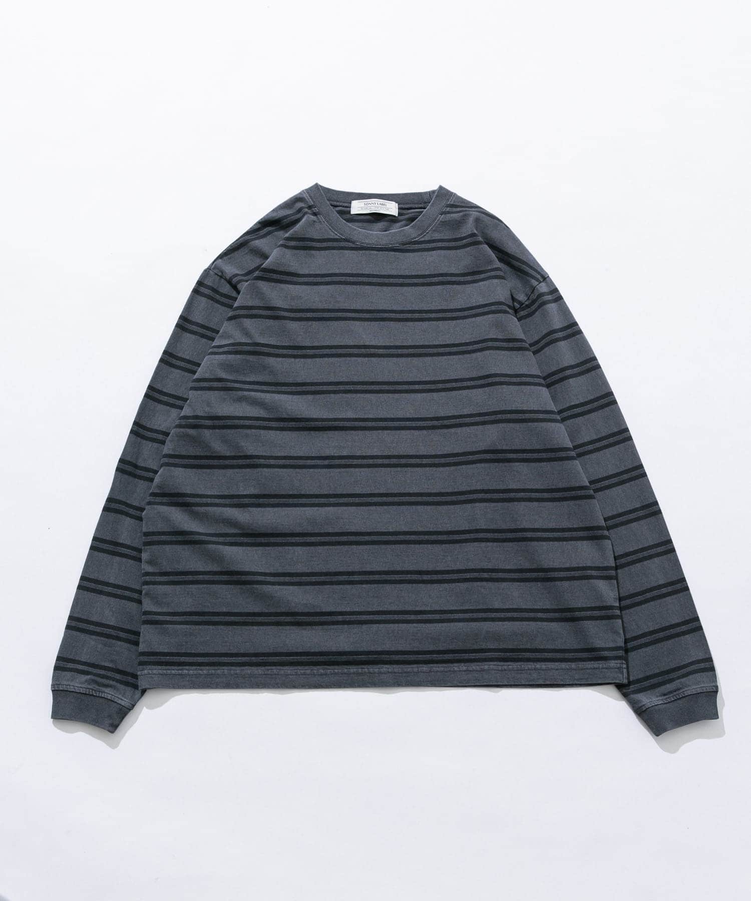 ピグメントボーダーロングスリーブTシャツ ブラック L
