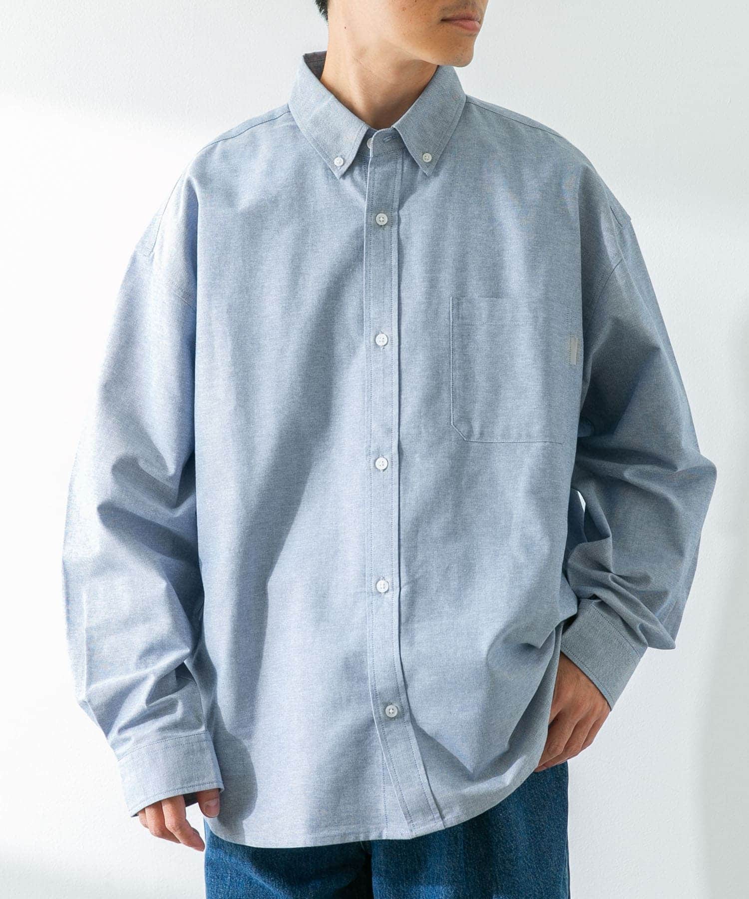 抗菌オックスボタンダウンオーバーシャツ サックス XL