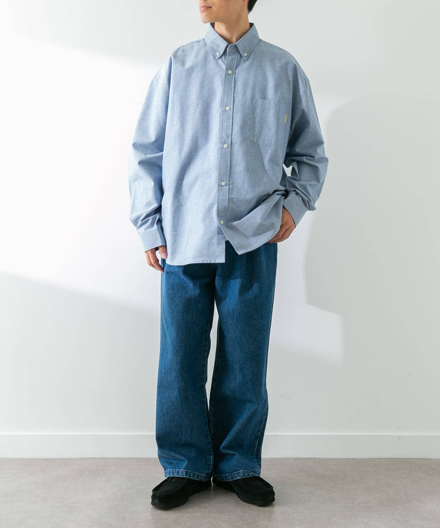 抗菌オックスボタンダウンオーバーシャツ サックス XL