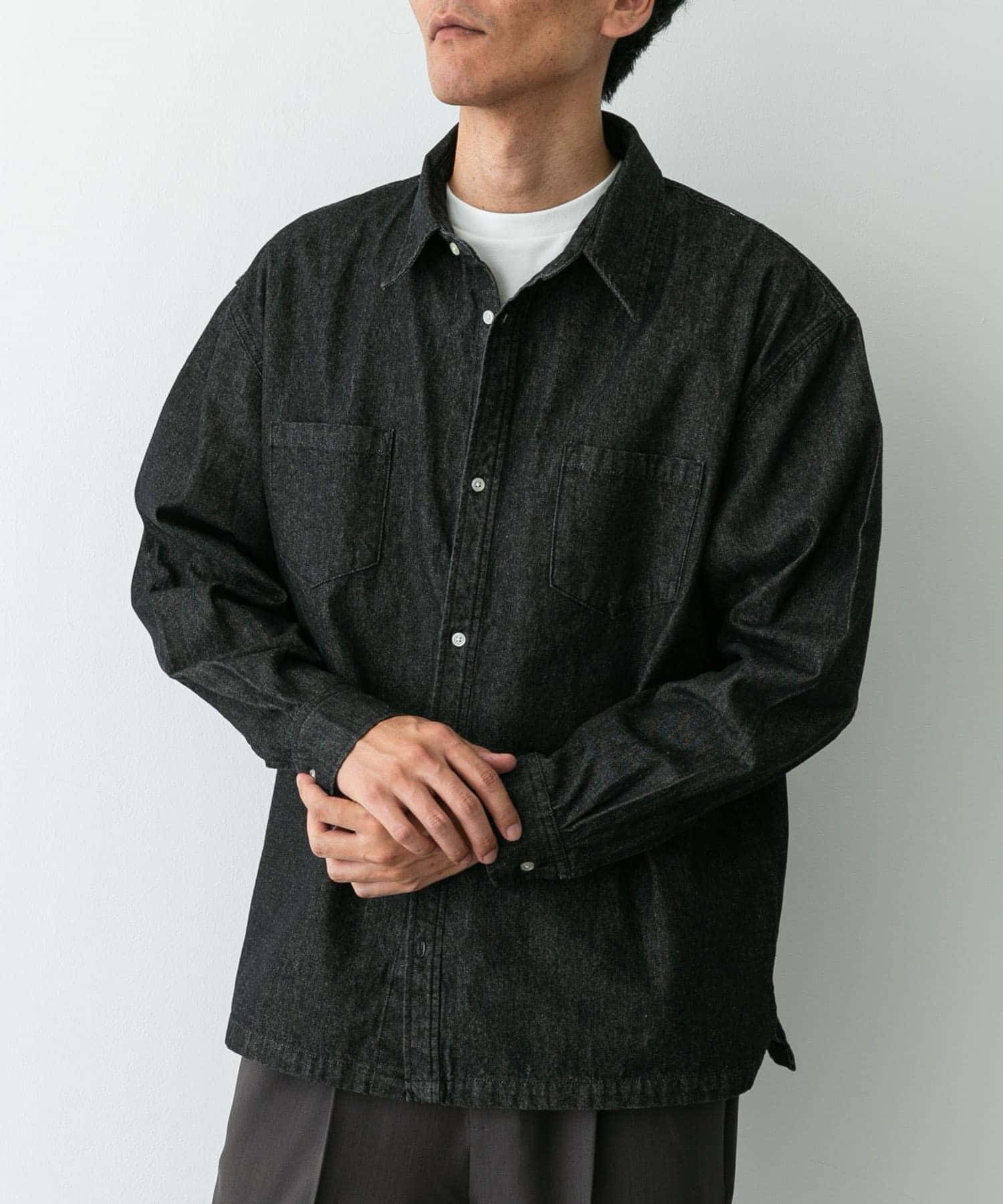 リラックスフィットデニムシャツ ブラック L