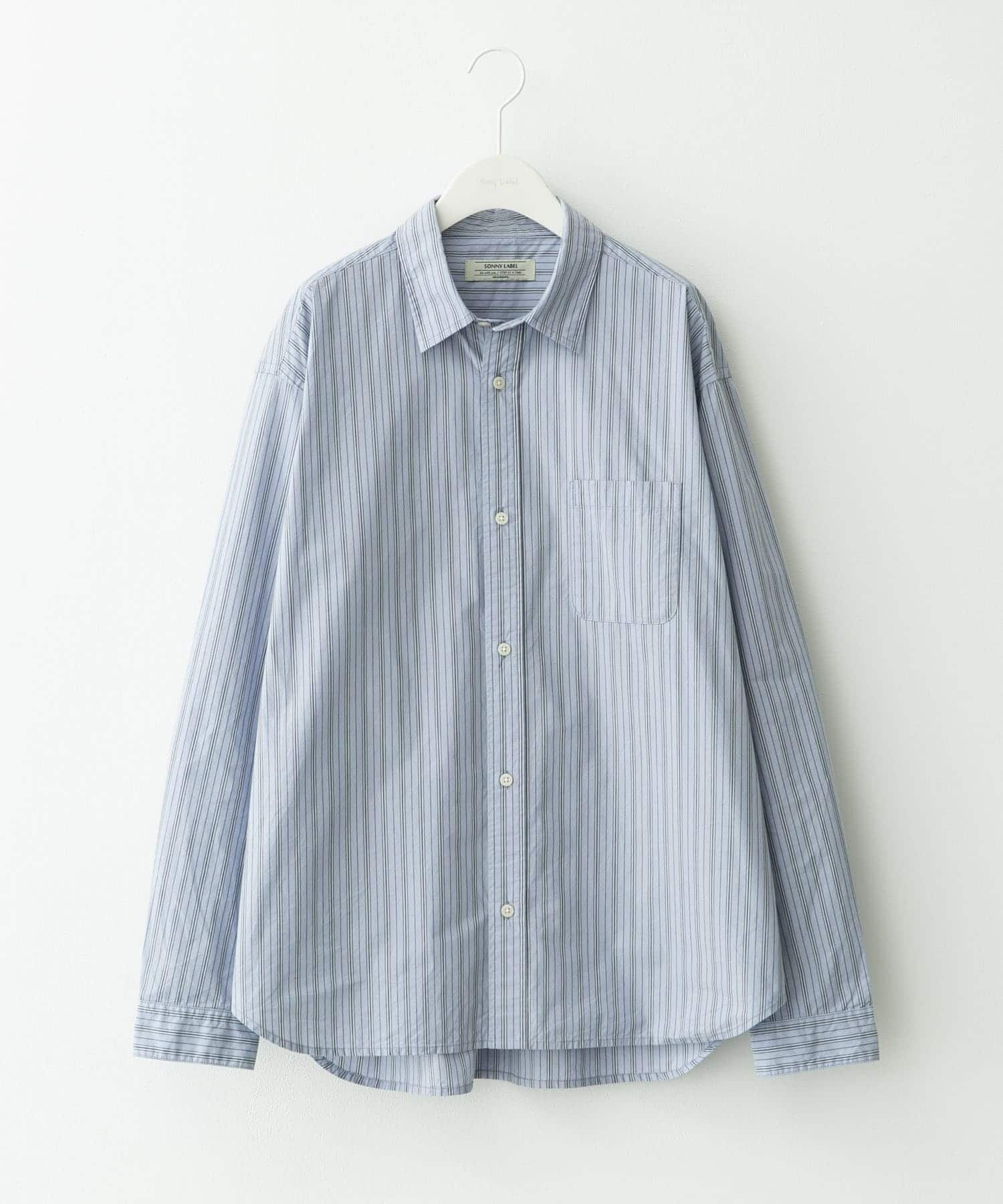 高密度タイプライターレギュラーシャツ BLUストライプ L