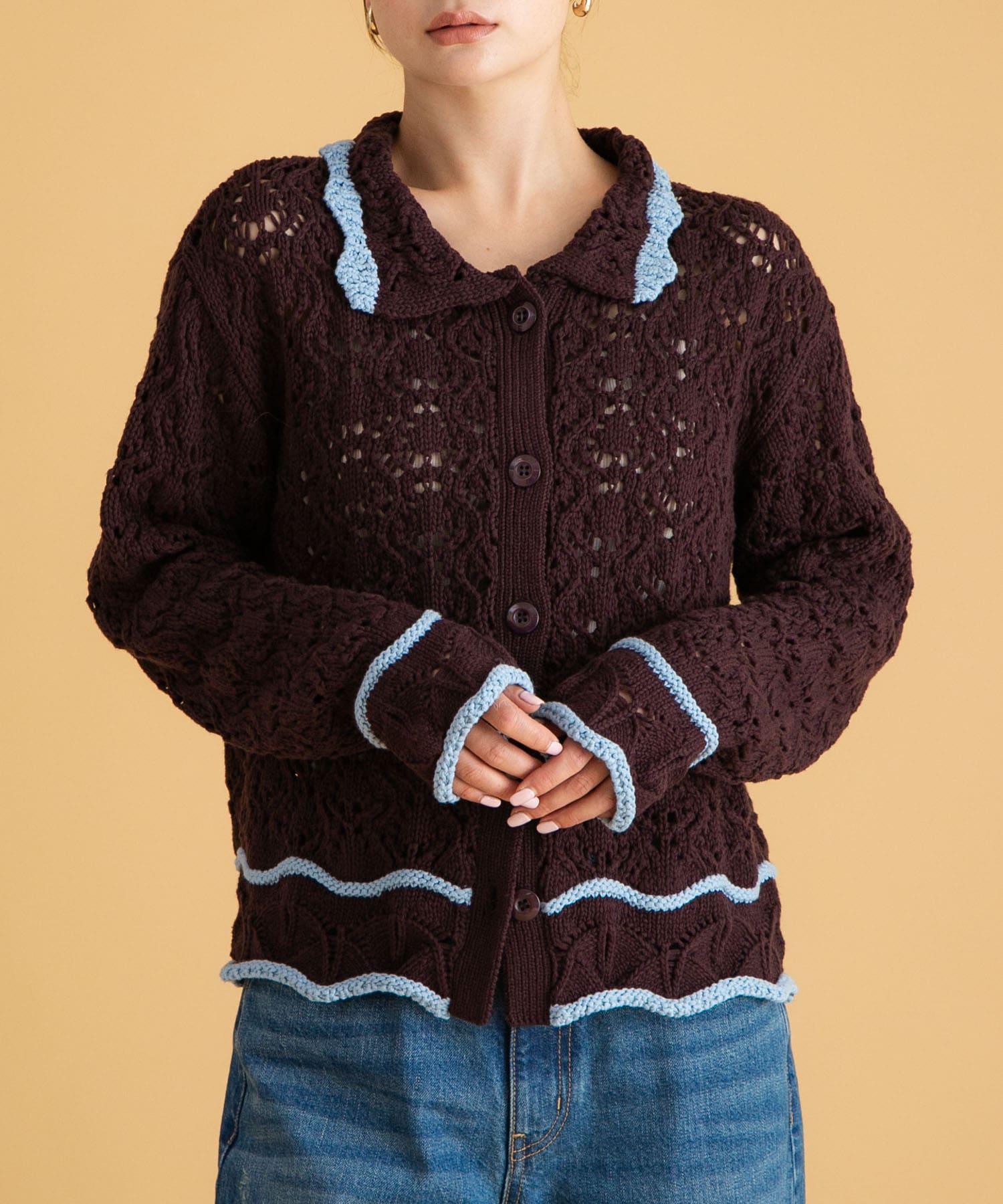 クロシェライクリリーヤーンニットシャツ