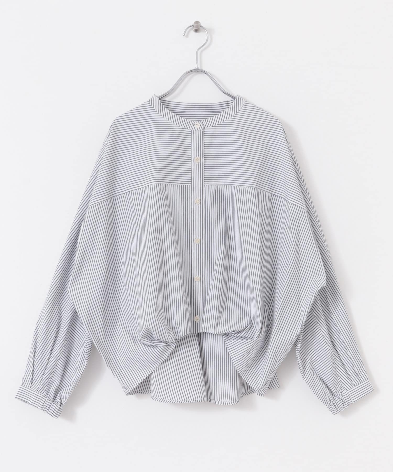 『WEB限定』フロントタックバンドカラーシャツ WHT×BLK FREE