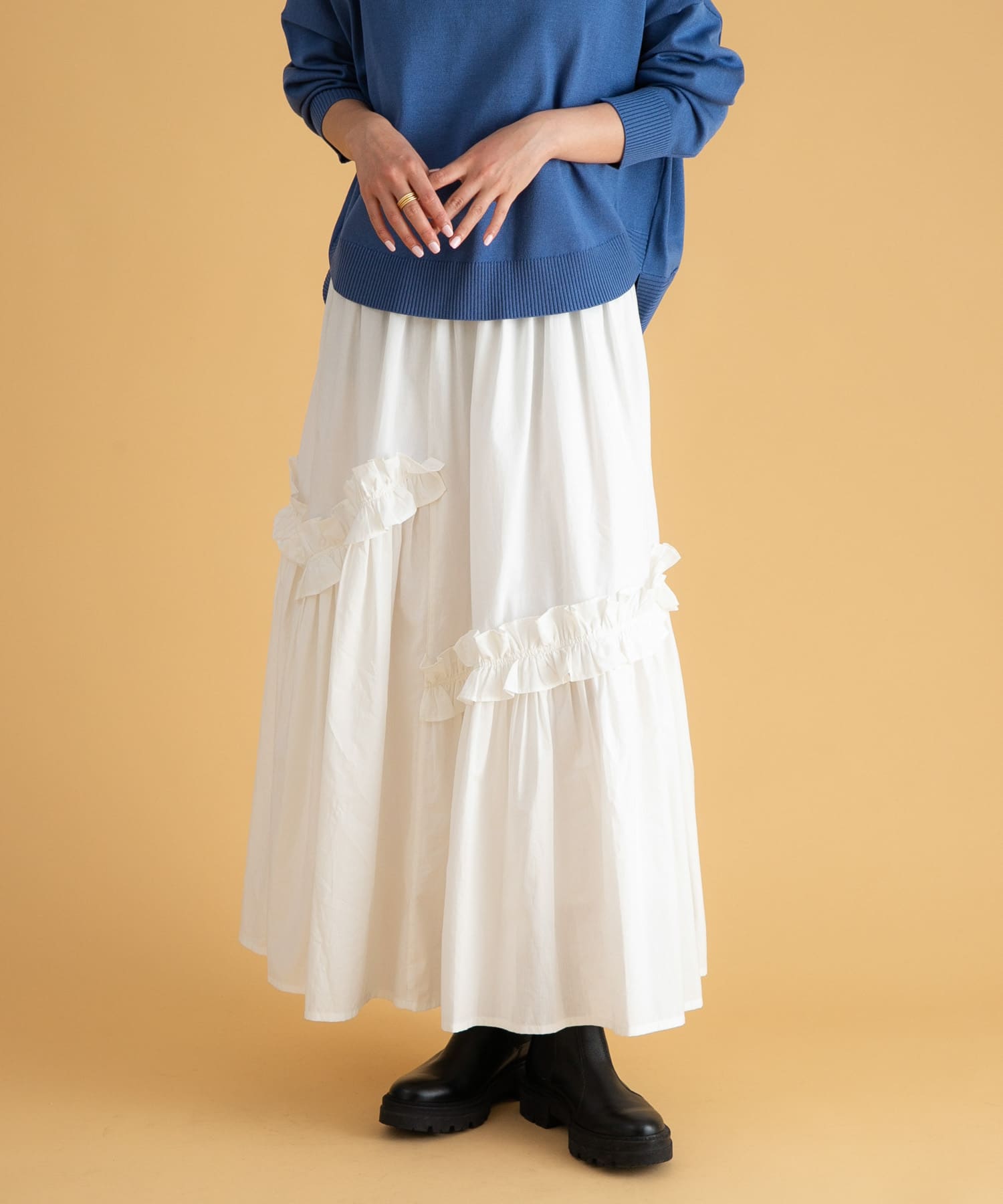 フリルディテールコットンスカート