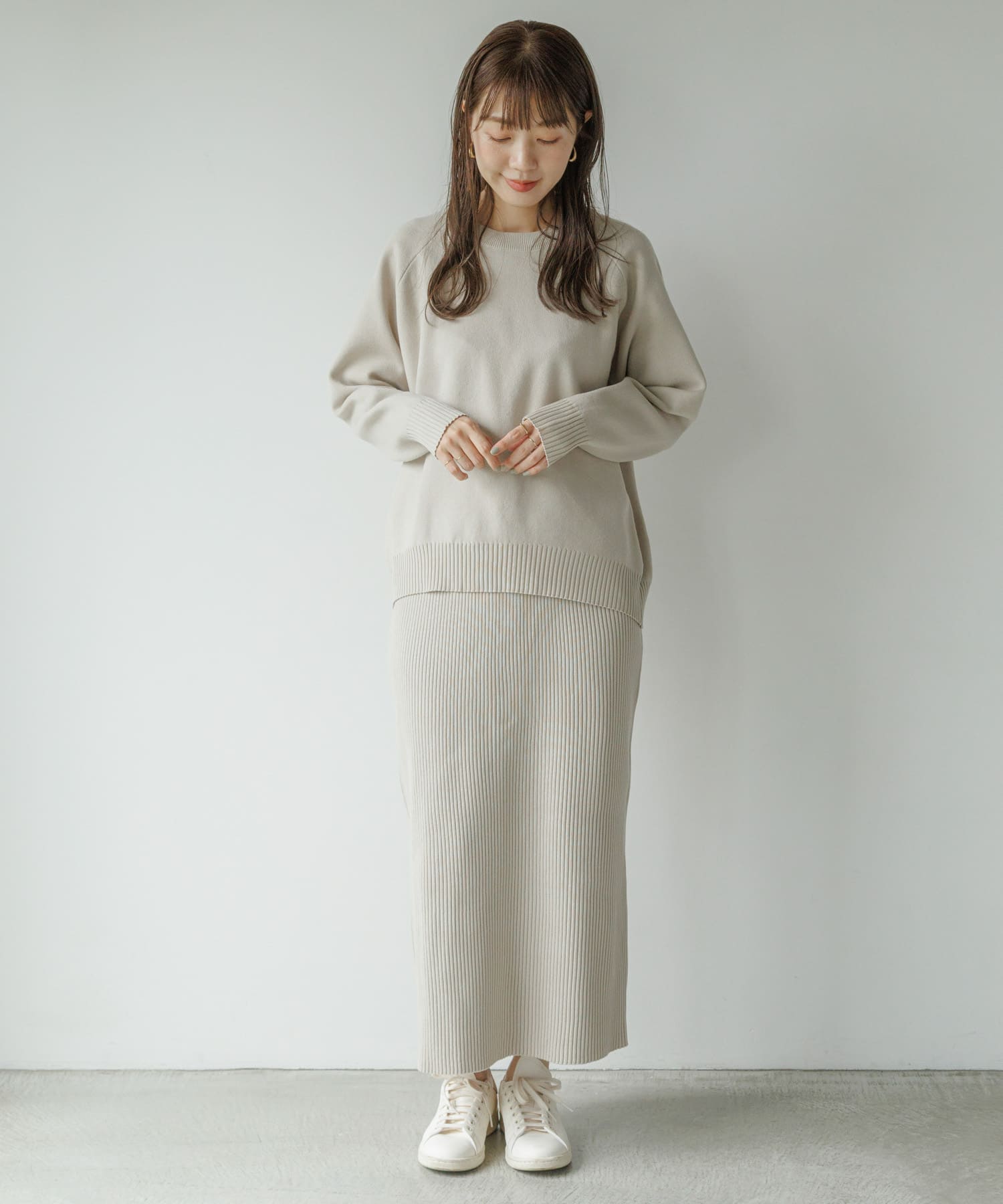 『WEB限定』スウェットライクニット×スカートセットアップ