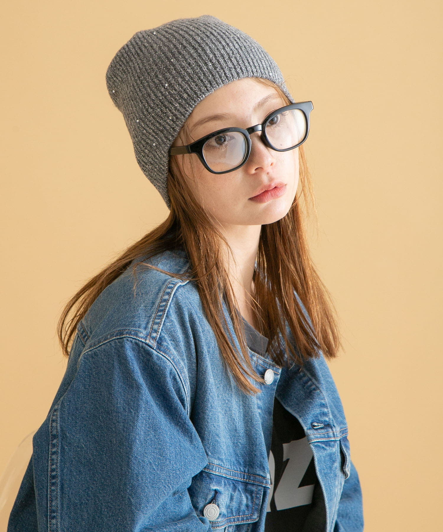 スパンコールラメニット帽 グレー one