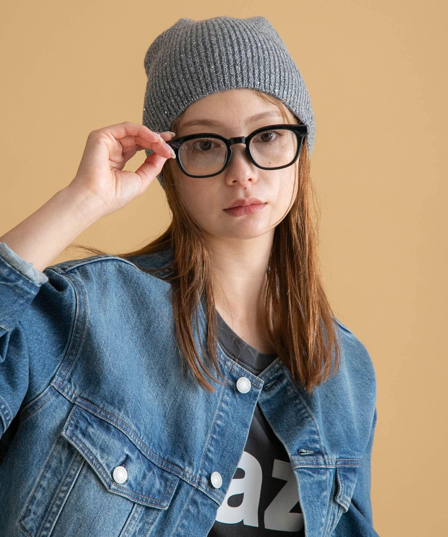 スパンコールラメニット帽 グレー one