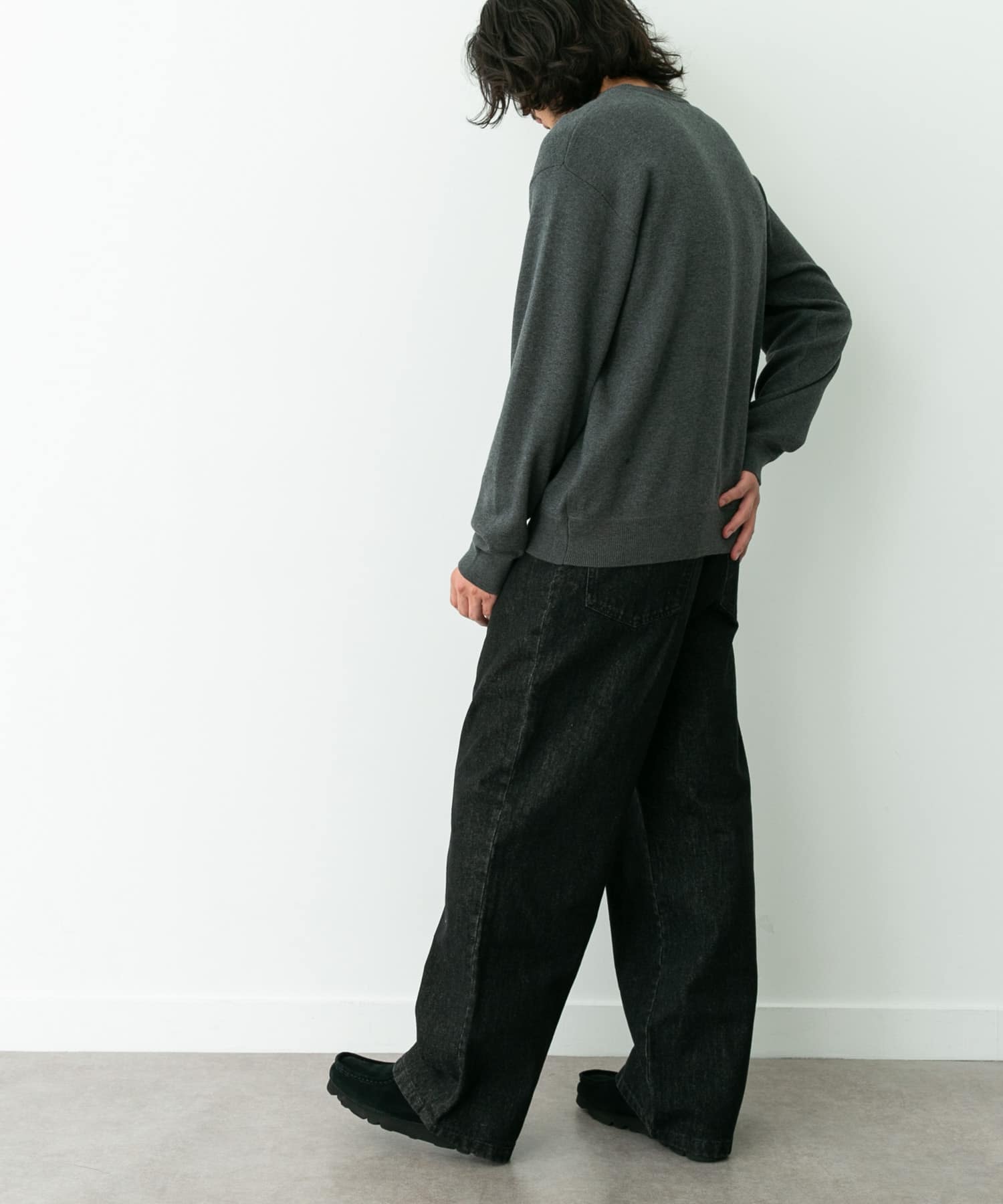 スウェットライクニットプルオーバー チャコール S