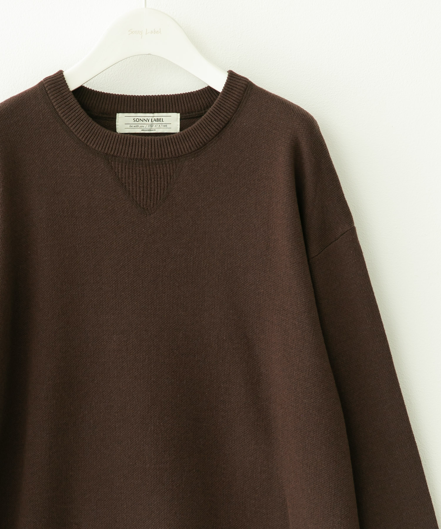 スウェットライクニットプルオーバー ダークブラウン M