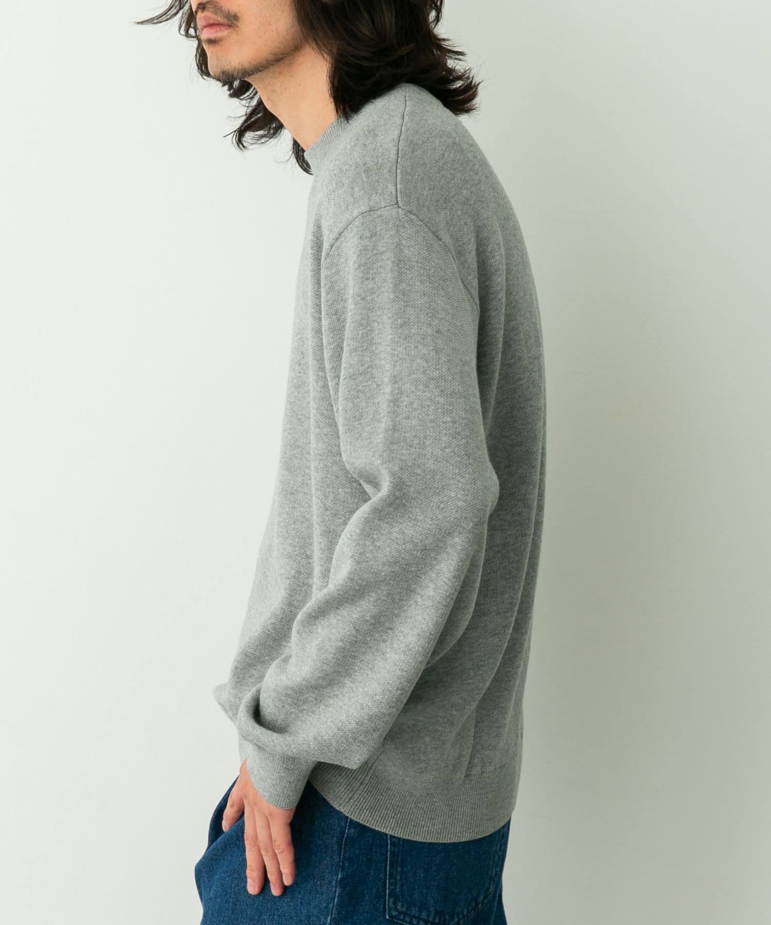 スウェットライクニットプルオーバー グレー S