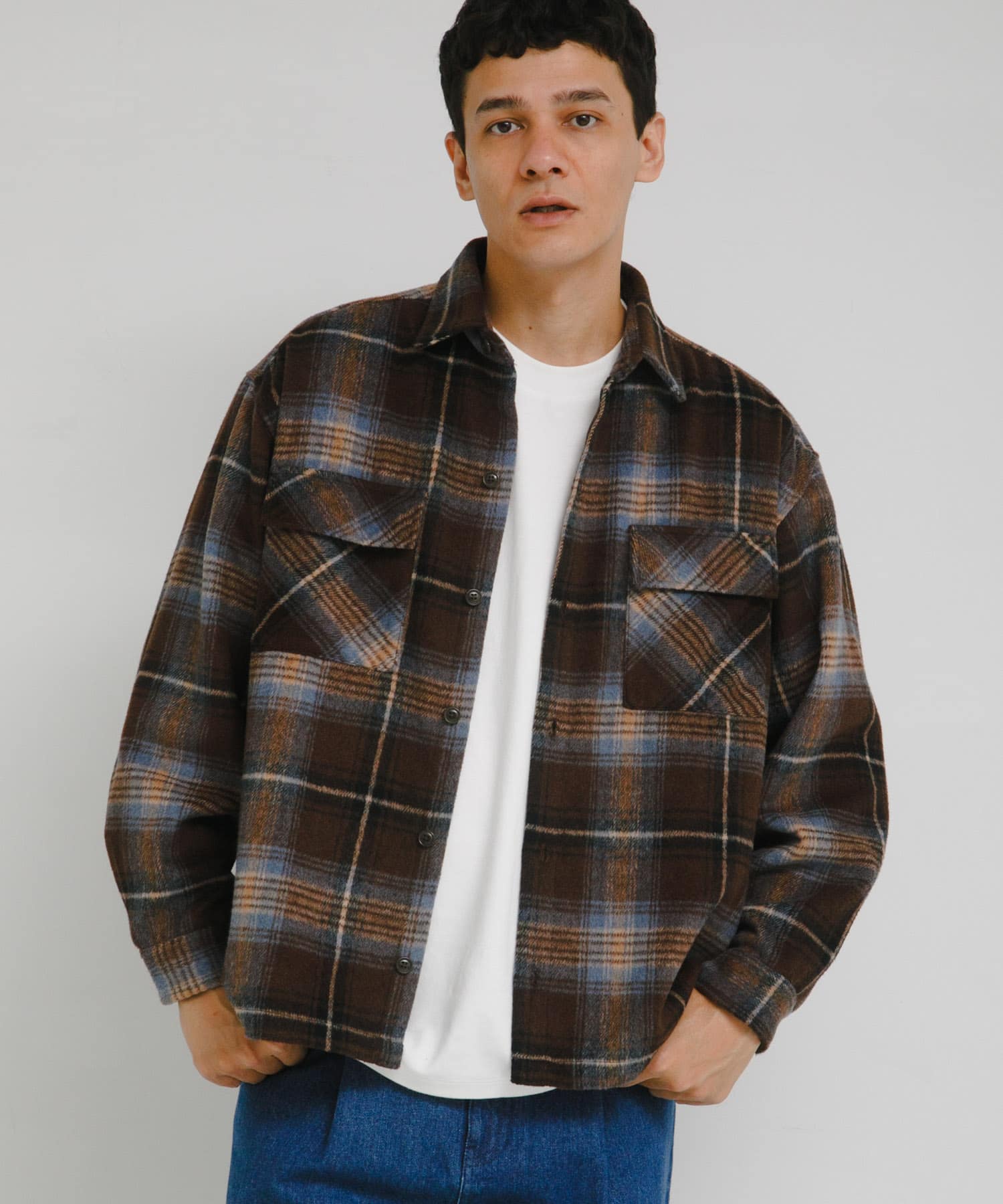 シャギーチェックダブルポケットシャツ