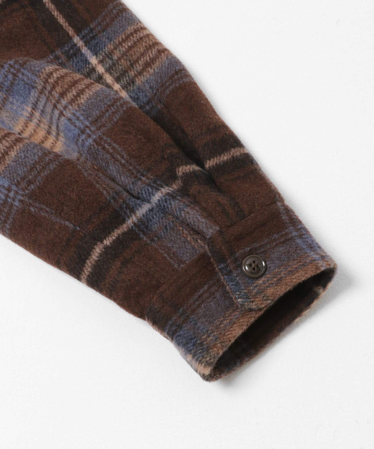 シャギーチェックダブルポケットシャツ ブラウン M