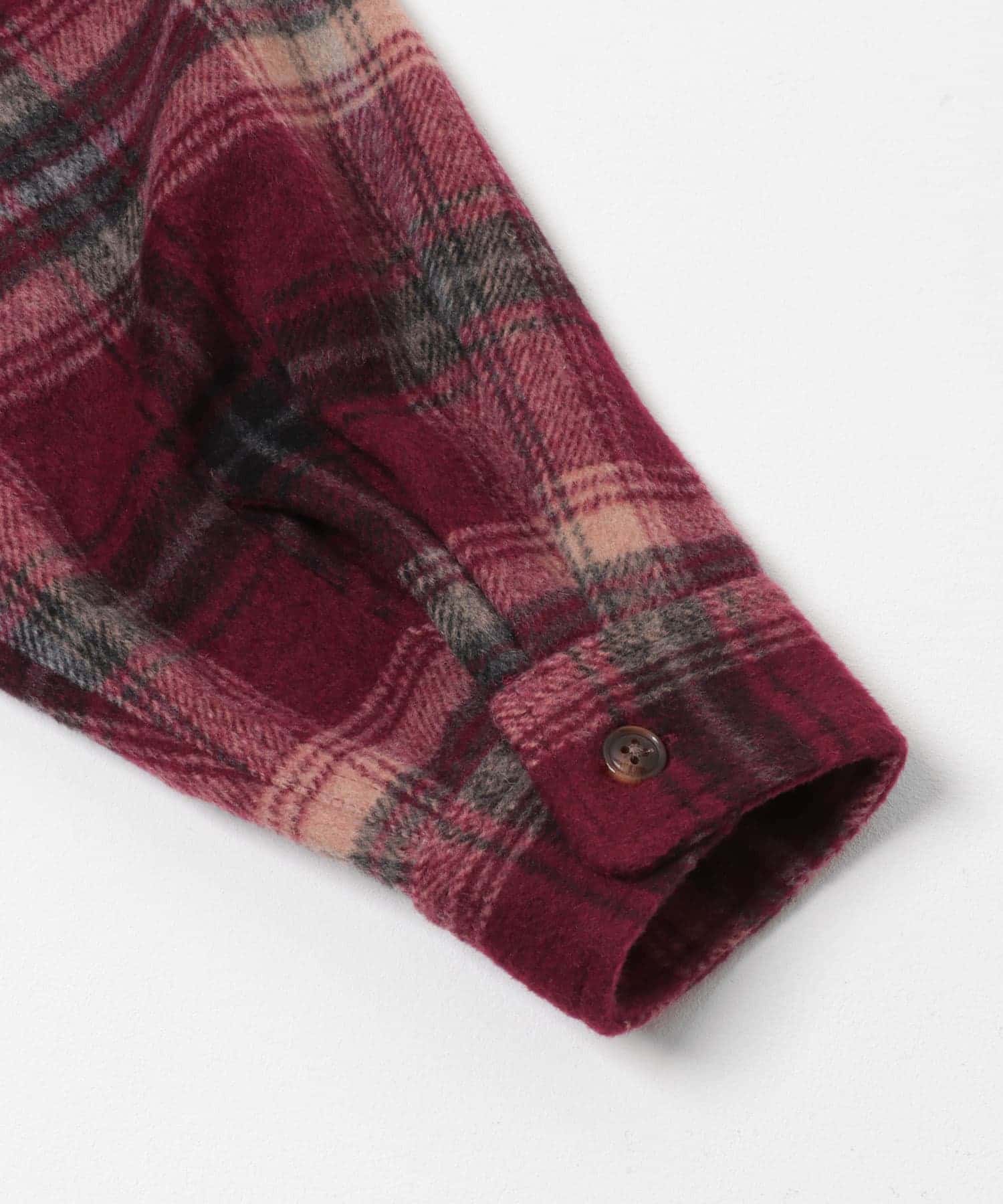 シャギーチェックダブルポケットシャツ レッド M