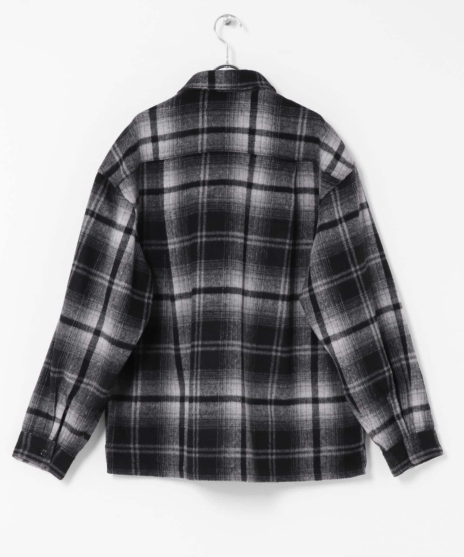 シャギーチェックダブルポケットシャツ ブラック M