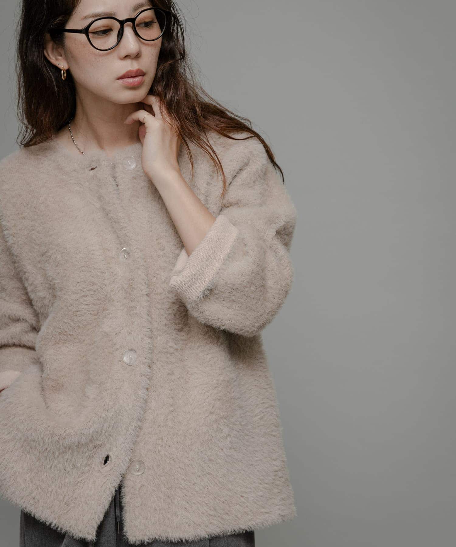 ダブルフェイスバイカラーカーディガン(FREE オフ): トップス