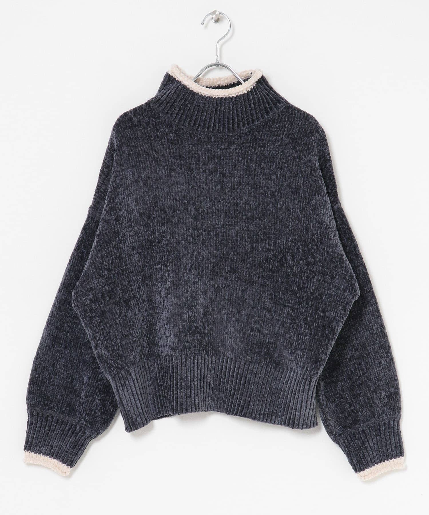 モールヤーンハイネックニットプルオーバー チャコールグレー FREE