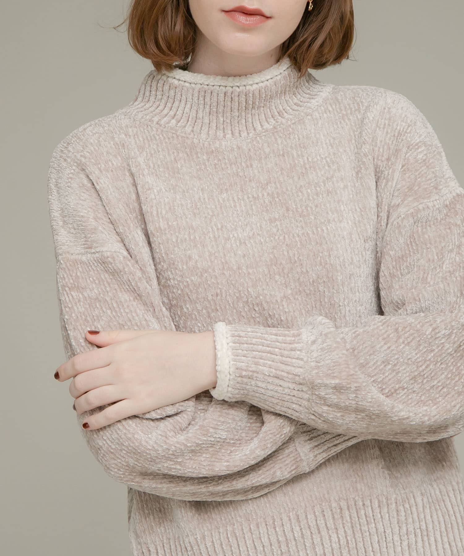 モールヤーンハイネックニットプルオーバー