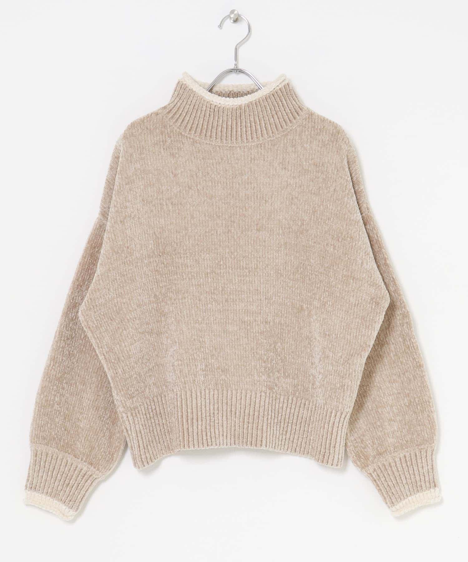 モールヤーンハイネックニットプルオーバー ベージュ FREE