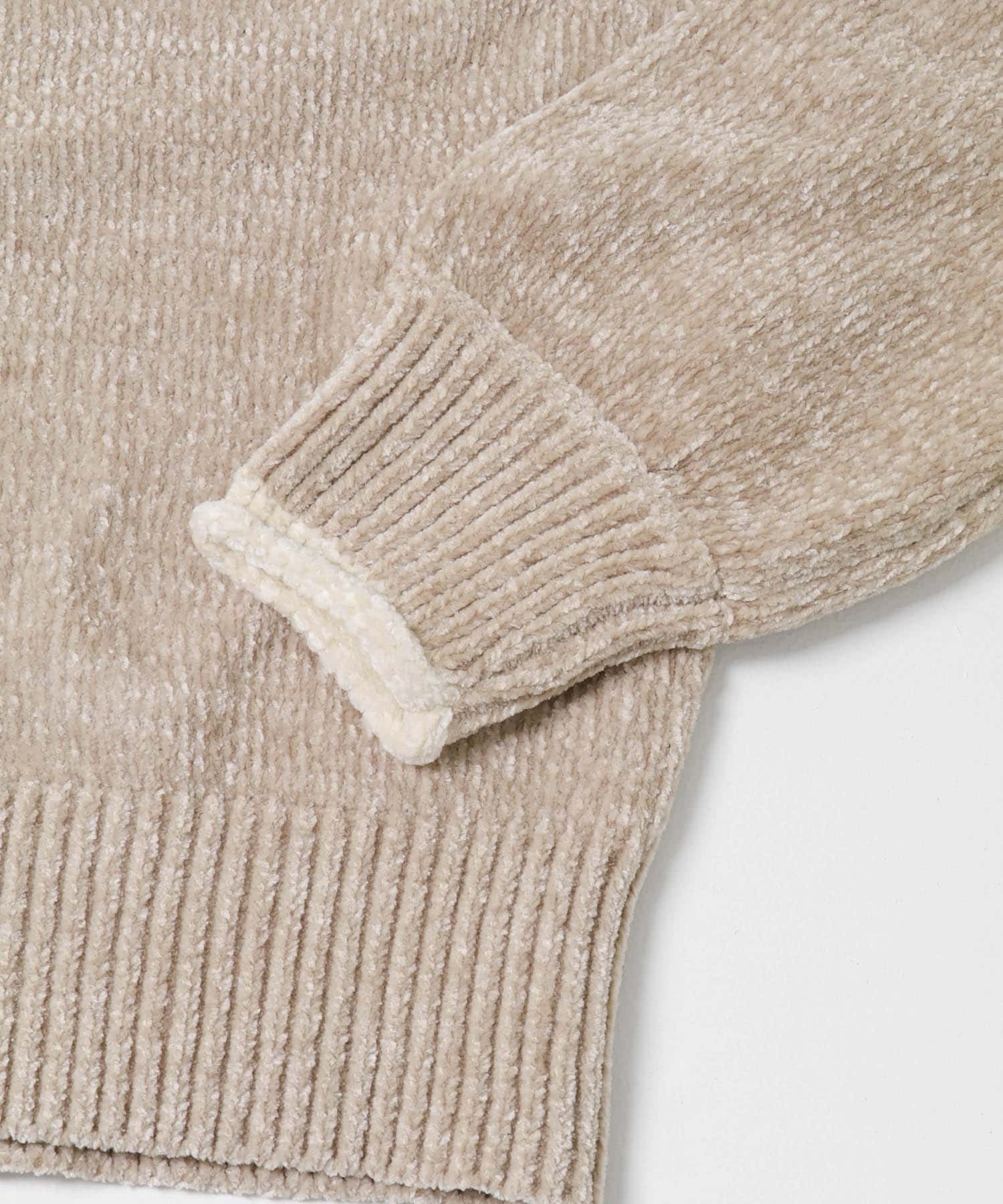 モールヤーンハイネックニットプルオーバー ベージュ FREE