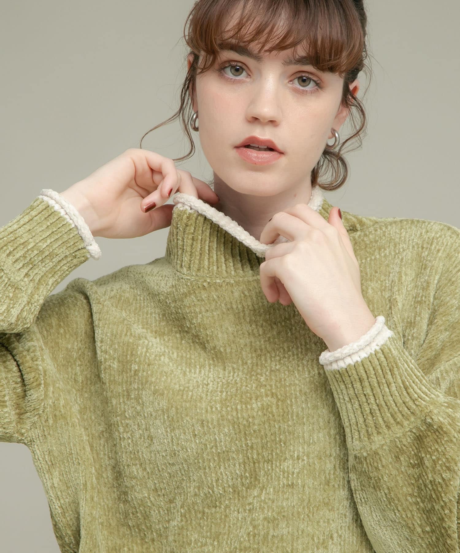 モールヤーンハイネックニットプルオーバー