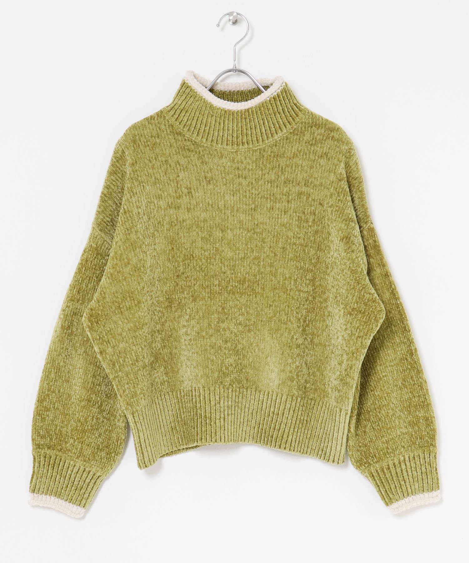 モールヤーンハイネックニットプルオーバー ピスタチオ FREE