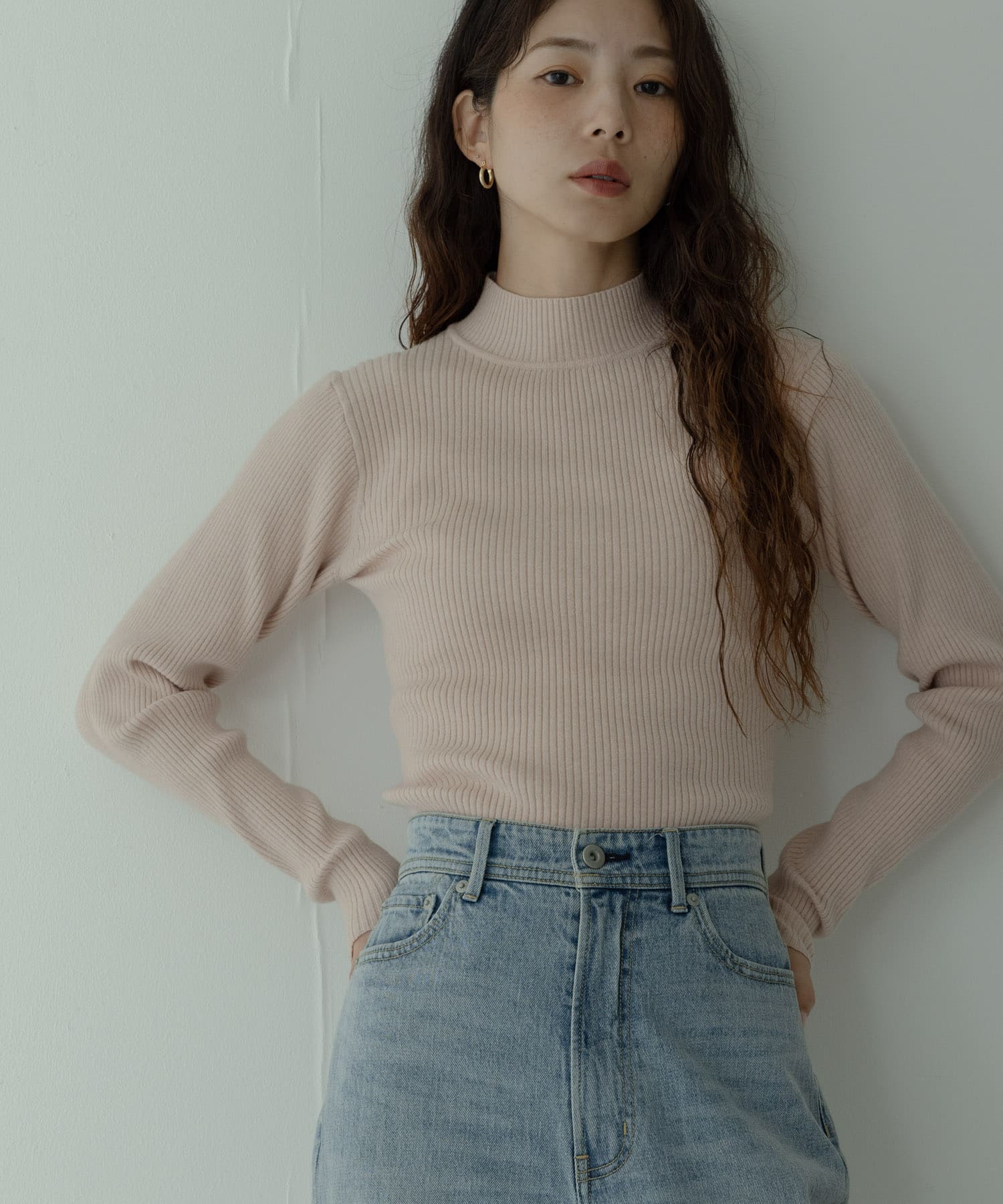 ウォッシャブルリブハイネックニットプルオーバー