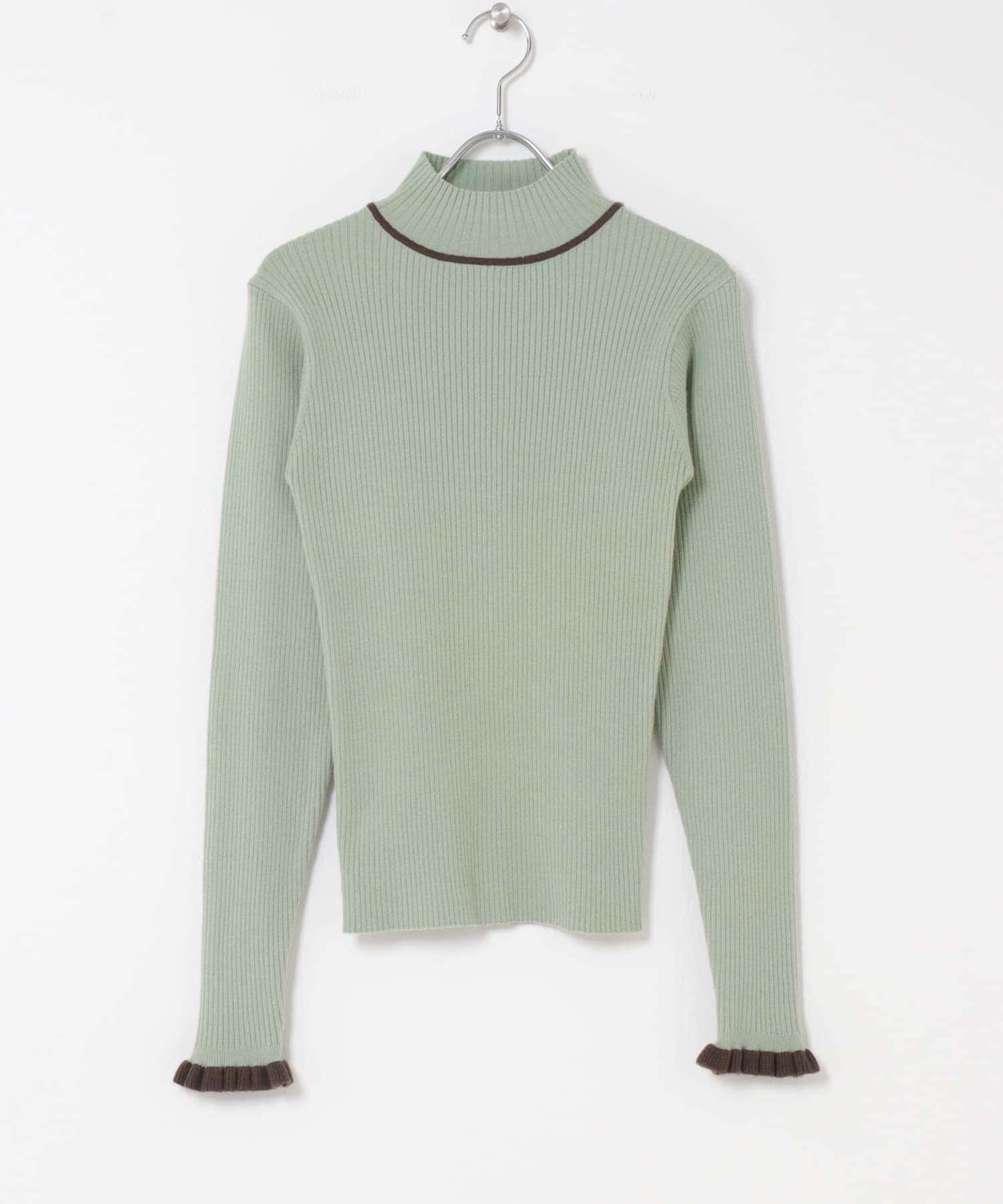 袖口フリルハイネックプルオーバー MNTxBRN FREE