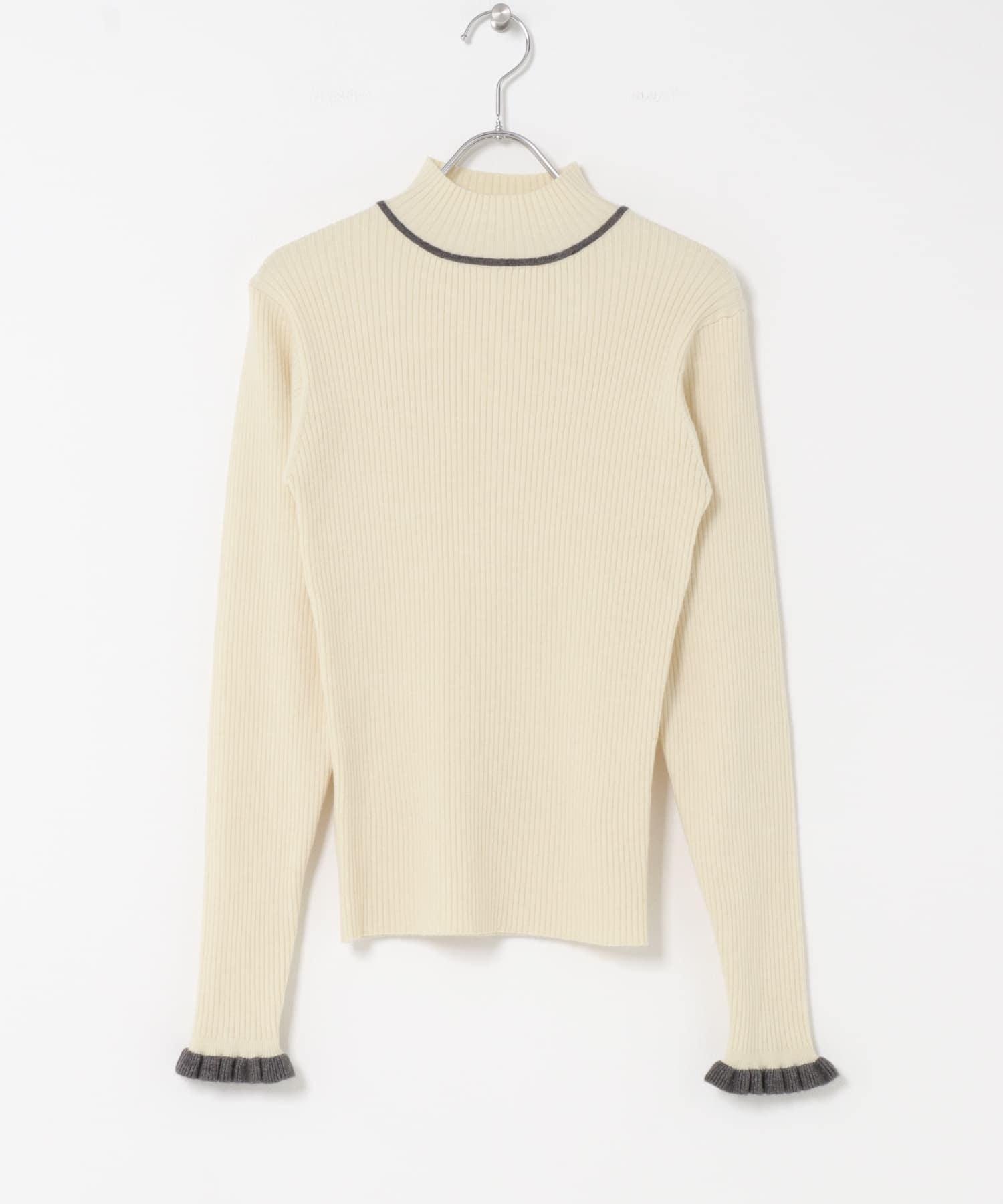 袖口フリルハイネックプルオーバー OFFxGRY FREE