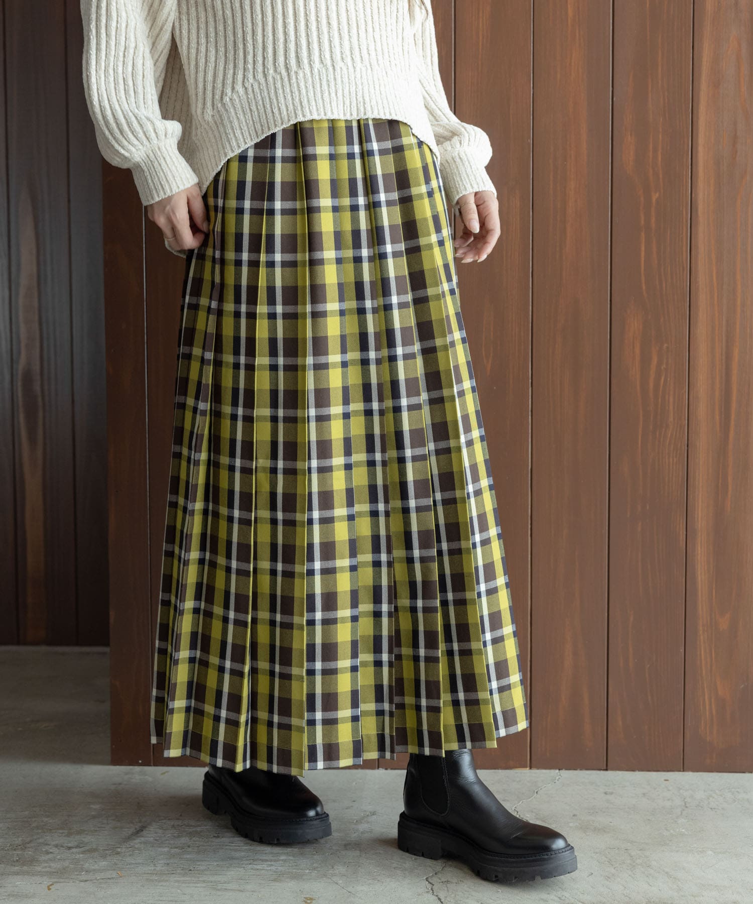 チェックプリーツイージースカート