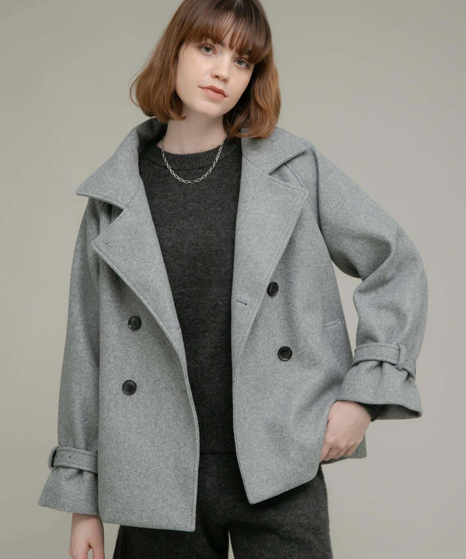 メルトンジャージースタンドカラーコート(FREE チャコール